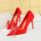 Breakj Banquet High Heels Diamond Lace Bow Single
