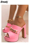 Shoes Women Platform Sandals Ladies High Heel Pumps Slippers Fluorescent Open Toes Thick Heel Fashion Female