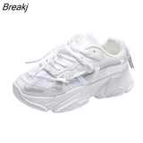 Mesh Chunky Heels 5cm Womens Platform Sneakers Male's Couples Vulcanized Shoes Casual Female White for Spring