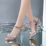 Summer New Round Toe Open Toe Belt Buckle Transparent Sexy Sandals Women Comfort Solid Color High Heels