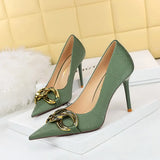 Breakj Fashion And Sexy Nightclub Show Thin Heel Ultra High Heel Women's Shoes Shallow Pointed Big Metal Buckle Single