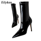 2023 New Winter Ankle Boots Women Fashion High Quality Smooth Patent Leather Pointed Toe Party Ladies Pumps