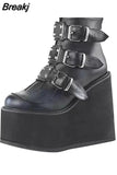 Design Female Wedges High Heels Thigh High Boots Fashion Black Platform Boots Women 2023 Gothic Cosplay Shoes Woman