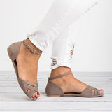 New Shoes Woman Open toe One-Strap Belt Wraps Cross-Knit Flat Women's Sandals Plus