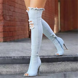 2022 Hot Fashion Women Boots High Heels Spring Autumn Peep Toe Over The Knee Boots Tight High Stiletto Jeans