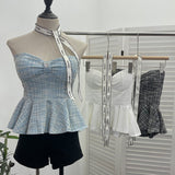 Small Fragrant Wind With Hanging Neck Bow Sling Vest Short High-Waist Shoulder Tector Blouse