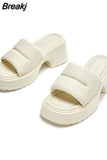 Dropship 2023 Summer Brand New Women Single Band Platform Sandals Black Nylon Chunky Platform Wedges Slipper