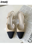 Elegant Mixed Color Slingback Sandals Women Elastic Band Back Strap Heel Pumps Brand Design Shoes Mule Dress Party
