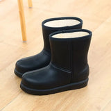 Boots Women Waterproof Work Shoes for Girls Mid-calf Water Shoes Winter Plush Warm Rain Boots with Fur EVA Anti Slip