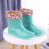 2023Women Rain Boots Ankle Boots Waterproof Shoes Winter Female Slip-On Cotton Shoes Size 36-41 Non-Slip Flat Round
