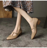 Women Pointed Toe Leather Shoes Retro Thick Heel Shoes for Women Elegant Shallow High Heels Slip-On Loafers Ladies Office