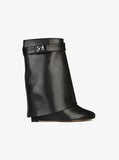 Suede Shark Lock Boots Pointed Toe Height Increasing Women's Ankle Winter Runway Boots Size 10 Sexy Woman Ankle