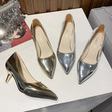Women's Pumps Shoes Microfiber High Heels Women Pointed Toe Luxury Lady Gold Silver Office Valentine Shoes Plus