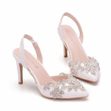 Queen Rhinestone Wedding Shoes Bridal Pointed Toe High Heel Gorgeous Party Prom Bridesmaid