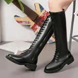 Thigh High Leather Boots Flat Gothic Shoes Women Fall Winter Shoes Fur Boots Over The Knee Boots Black White
