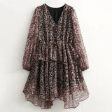 Women Vintage Leopard Printed Mini Dresses Sexy V Neck Lantern Long Sleeve Dresses Female Elegant Casual A Line