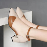 Hauts Talons Women Classic White Pu Leather Buckle Strap High Heel Shoes Lady Casual Black High Heels Sexy Shoes