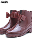 Fashion Women Rain Boots Fashion Non-Slip Women's Water Shoes Flat Bottom Women Velvet Short Tube Warm
