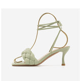 Sandals Women's 2022 New Stiletto Strappy Sandals Twist Braid Leather Two-piece One-word Slippers Women's