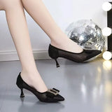Women's Summer Footwear Sandals with Medium Heels Shoes for Woman 2023 Rhinestone Crystals Stilito Black Pointed Toe Diamond A