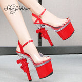Women's Shoes Stripper Heels Platform Sandals Mules High Heels 17.5 cm Transparent Strip Pole Dance Pistol Heel Size