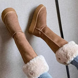 Women's Keep Warm Short Plush Flat Suede Snow Boots New Platform Knee High Boots for Women Outdoor Casual Cotton