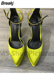 Women High Heel Shoes Platform Sandals Pointed Toe Woman Silk Pumps Sexy Rhinestone Buckle Chunky Heel Wedding Shoes