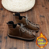 National Style Ankle Boots Mori Literary Handmade Comfort Soft-Sole Flat Womens Boots Casual Women Boots Wild Women