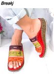 Women Sandals 2023 Summer Wedge Slip On Shoes Female Thick Bottom Slippers Beach Shoes Dropshipping Rome Retro Open Toe