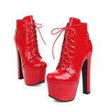 Autumn Winter Ankle Boots Women Sexy Nightclub Solid Patent Leather Pumbs Cross Lace-Up PU Platform Shoes Size