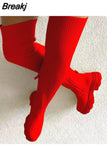Women Over The Knee Boots Women's Thick Heel Slim Fit Winter Velvet Stretch Boots High Heels Large Size Suede Boots Botas