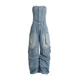 Trendy Spice Girl Wind 2025 New Niche Design Sensor Interface Bag Waist-Bowl Denim Jumpsuit