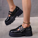 Buckle Strap Chunky Platform Pumps Women Patent Leather Thick Bottom Gothic Shoes Woman Punk Thick Heels Mary Jane