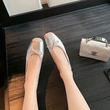 Silver Ballerinas Woman Bowtie Flats Mixed Colors Shoes Ladies Patchwork Loafers Slip On Comfy Mocasines Brides Dance