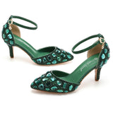 Breakj Cm Large-Size Sandals Fine Heel Head Water Drill High Heel Sandals Gold Water Drill High Heels Wedding