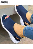 Women 2023 Summer Solid Color Flying Weave Sandals Open Toe Wedges Shoes Platform Slip-On Light Weight Casual Ladies
