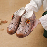 New Loose Cake Bottom Casual Women's Shoes National Wind Leather Flower Hollow Out Women's Slippers Breathable Comfortable Hole Hole