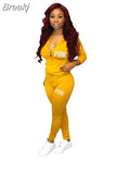 Fall PINK Letter Print Tracksuits Women Zip Hooded Long Sleeve Coat And Pants Two Piece Set Female Casual Sport