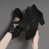 for Women 2023 High Quality Lace Flower Ankle Strap Hollow Out Sandals Round Toe Zip Women's High Heels Zapatos De