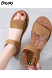 Summer Women's Sandals PU Hook Loop Woman Flat Shoes Open Toe Classic Ladies Sandals Casual Rome Soft Leather Beach