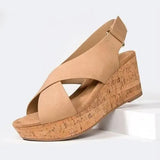 Large Size Beige Heeled Sandals Velvet Shoes Cross-Shoes Clogs Wedge 2024 Summer Espadrilles Platform Big Black High