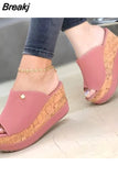 Women Summer Peep Toe Wedges Heeled Sandals Platform Shoes Casual Ladies Outdoor Slippers Beach Shoes Fashion Slides