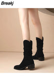 Shoes Women's 2023 Fashion Women's Boots Side Zipper Mid and Small Leg Boots Pointed Pleated Thick Heels Square