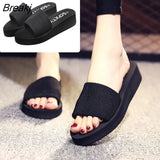 Women for Summer No-Slip Fabric Upper Heels Shoes Home Slipper Soft Platform Sole Ladies Beach Shoes Flip