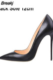 Matte Black 12cm High Heels Shoes Woman Pumps Tacones Pointed Toe Stilettos Sexy Wedding Shoes QKOU002