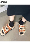 New Winter Plush Inside Women Slipper Casual Fashion Buckle Artificial Fur Outside Home Platform Soft Slides