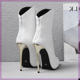 Boots Women's Rubber Shoes Rain Zipper Boots-Women Pointy High Heel Large Size Ankle 2023 Solid Flock Riding Short Plush