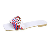 Women Braided Slippers Beach Candy Colors Charm Summer Open-toe Flat Slippers Large Size 42 Vacation Casual Women