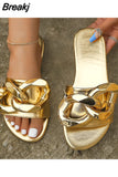 Shoes for Women 2023 Roman Chain Decoration Flat Women's Slippers Outdoor Open Toe Casual Ladies Slippers Female