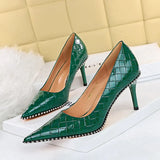 Breakj Sexy Nightclub Show Thin High With Shallow Pointed Patent Leather Woven Metal Chain Single